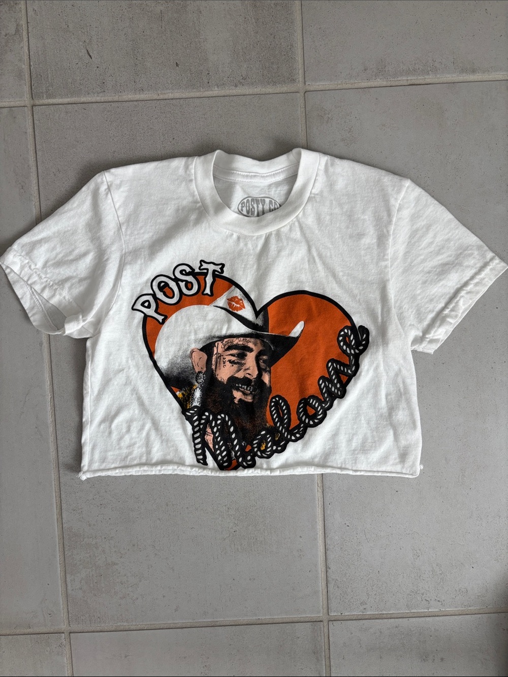 Post Malone White & Orange Graphic Crop Tee